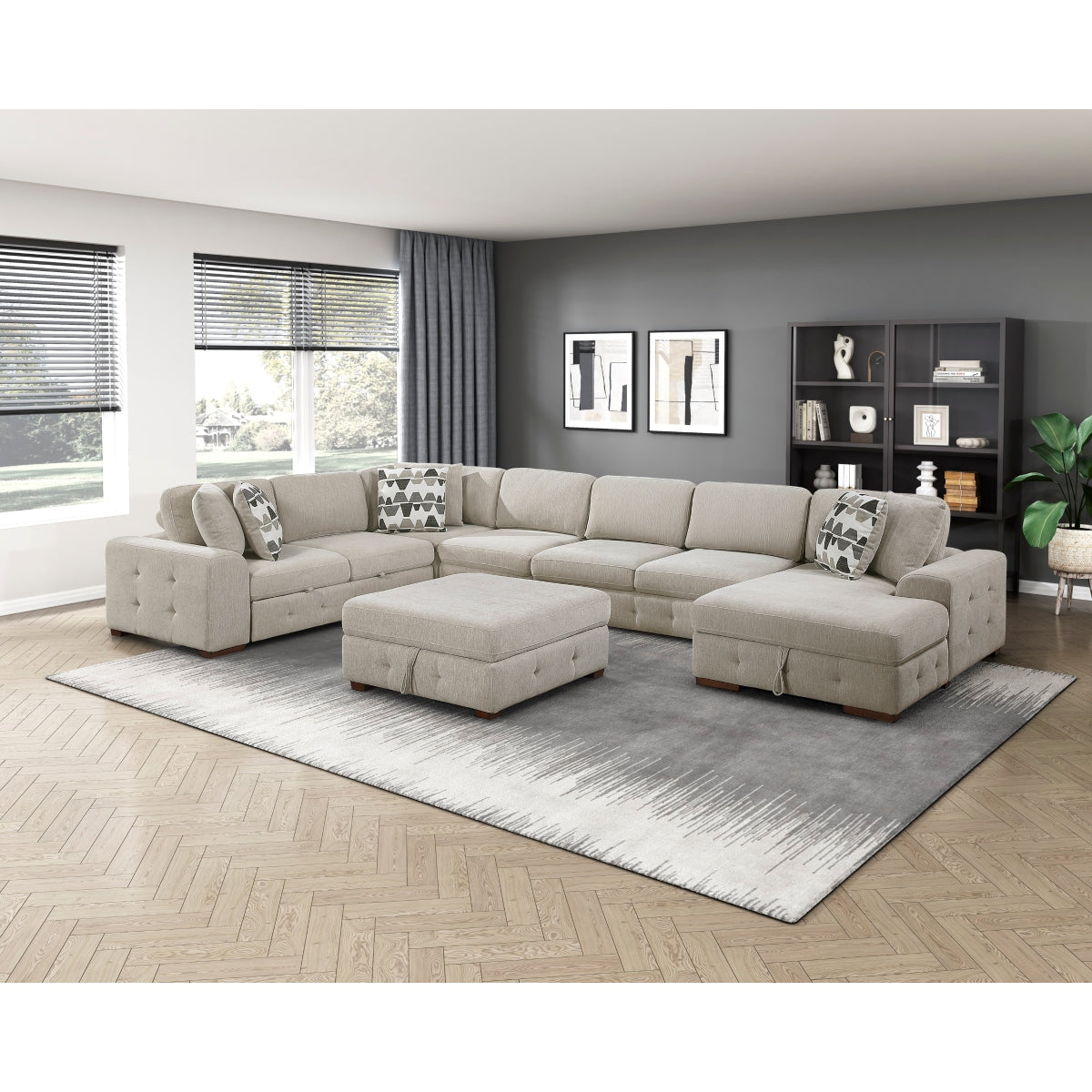 Raife 6-Piece Sectional with Right Chaise, Pull-out Bed and Ottoman