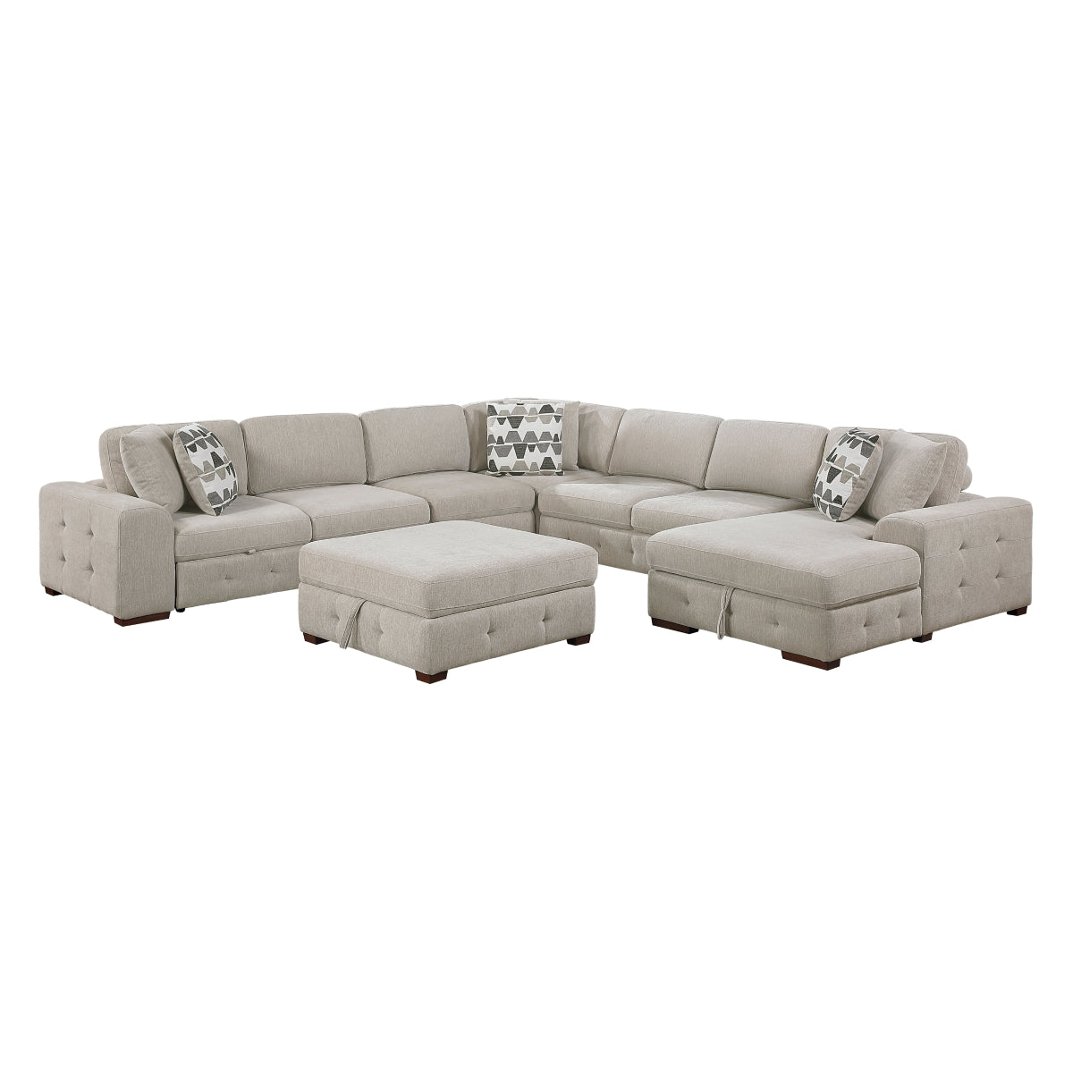 Raife 6-Piece Sectional with Right Chaise, Pull-out Bed and Ottoman