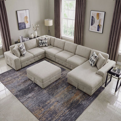 Raife 6-Piece Sectional with Right Chaise, Pull-out Bed and Ottoman