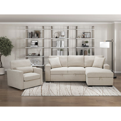 Pompano Sectional with Right Chaise, Pull-out Bed, Hidden Storage and Shelves, Charging Ports