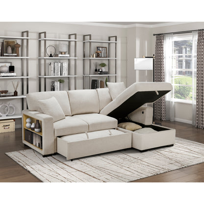 Pompano Sectional with Right Chaise, Pull-out Bed, Hidden Storage and Shelves, Charging Ports