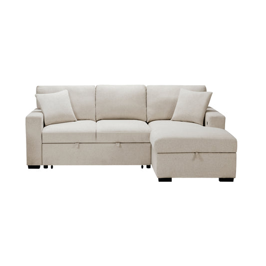 Pompano Sectional with Right Chaise, Pull-out Bed, Hidden Storage and Shelves, Charging Ports