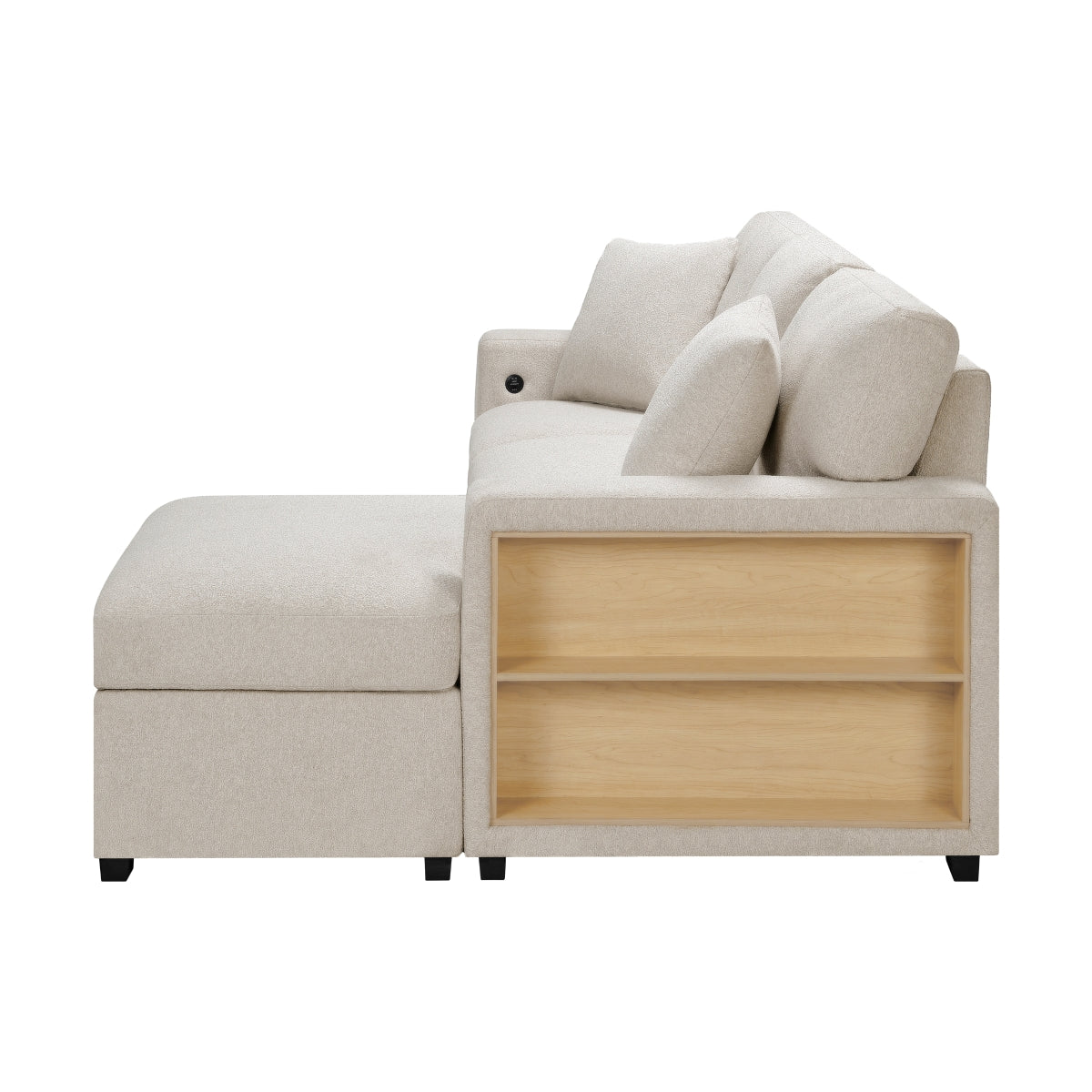 Pompano Sectional with Right Chaise, Pull-out Bed, Hidden Storage and Shelves, Charging Ports