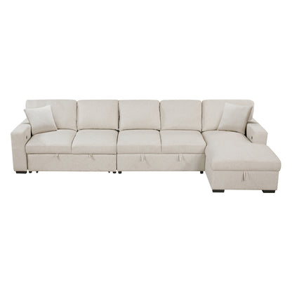 Pompano Sectional with Right Chaise, Pull-out Bed, Hidden Storages and Shelves, Charging Ports