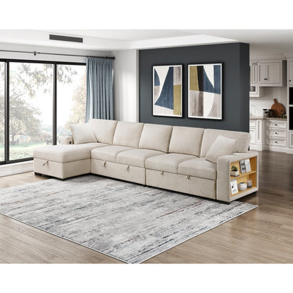 Pompano Sectional with Left Chaise, Pull-out Bed, Hidden Storages and Shelves, Charging Ports