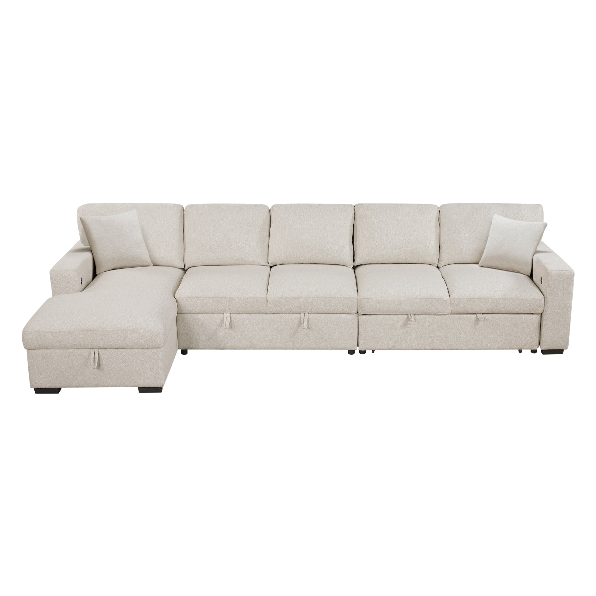 Pompano Sectional with Left Chaise, Pull-out Bed, Hidden Storages and Shelves, Charging Ports