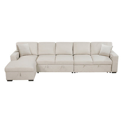Pompano Sectional with Left Chaise, Pull-out Bed, Hidden Storages and Shelves, Charging Ports