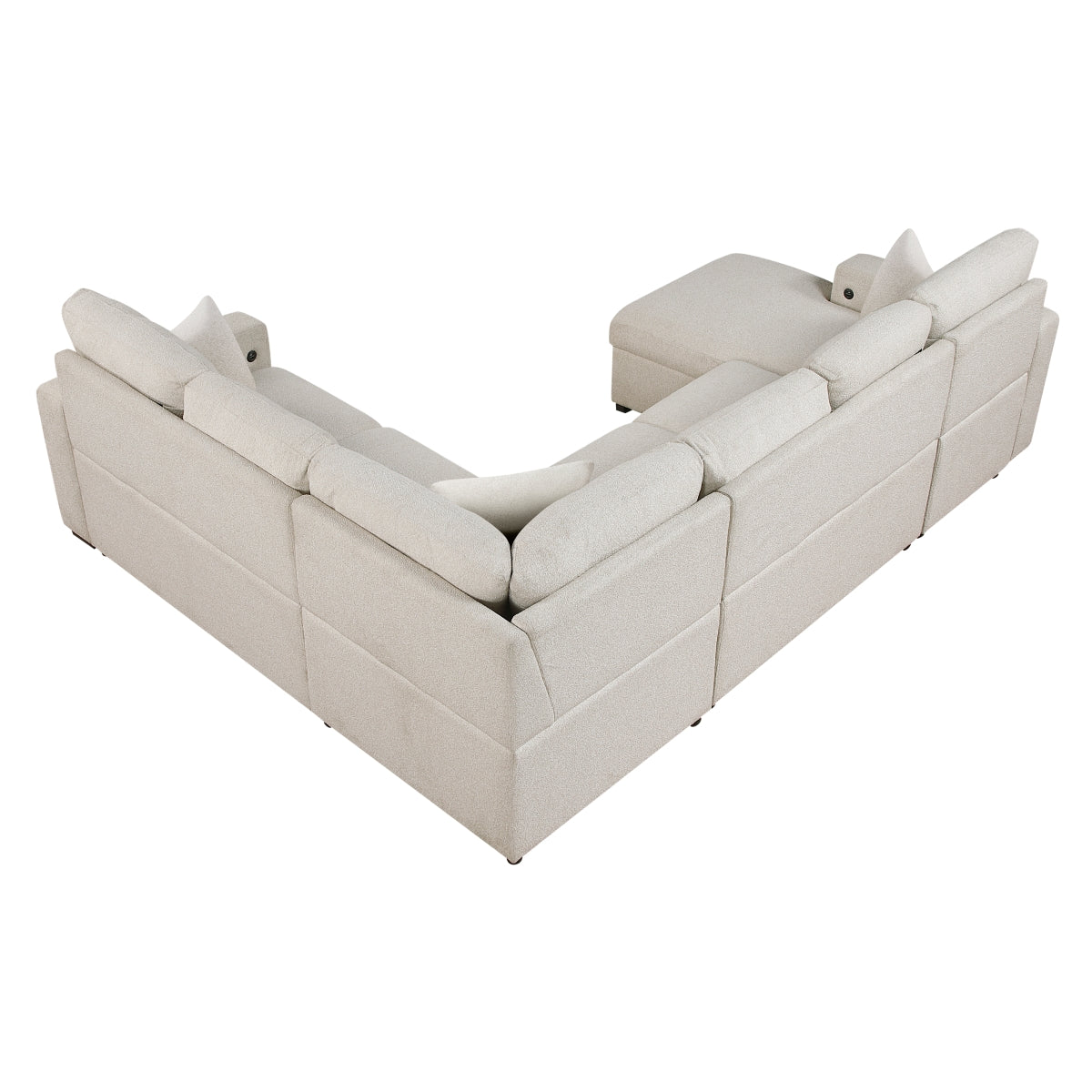 Pompano Sectional with Left Chaise, Pull-out Bed, Hidden Storages and Shelves, Charging Ports