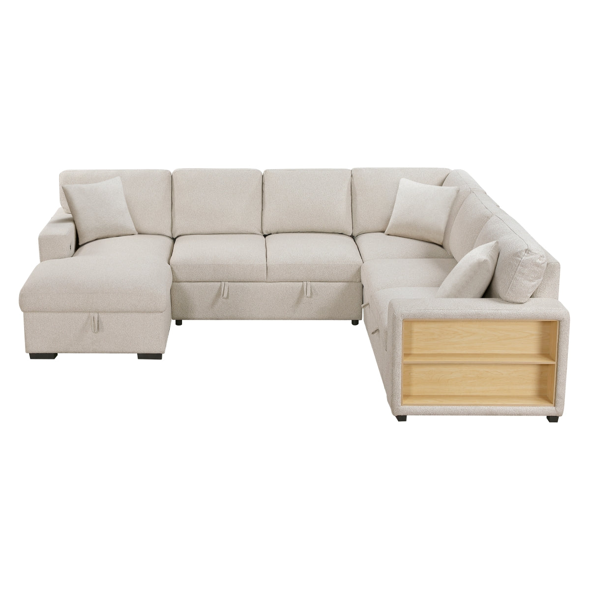 Pompano Sectional with Left Chaise, Pull-out Bed, Hidden Storages and Shelves, Charging Ports
