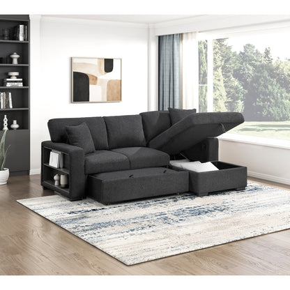 Pompano Sectional with Right Chaise, Pull-out Bed, Hidden Storage and Shelves, Charging Ports