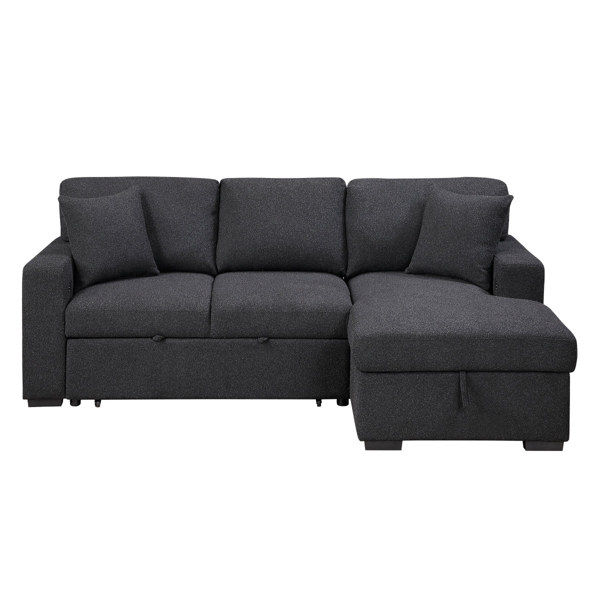 Pompano Sectional with Right Chaise, Pull-out Bed, Hidden Storage and Shelves, Charging Ports