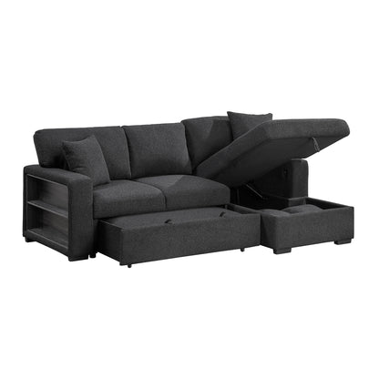 Pompano Sectional with Right Chaise, Pull-out Bed, Hidden Storage and Shelves, Charging Ports