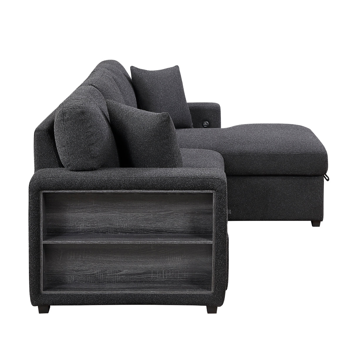 Pompano Sectional with Right Chaise, Pull-out Bed, Hidden Storage and Shelves, Charging Ports