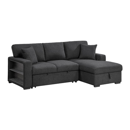 Pompano Sectional with Right Chaise, Pull-out Bed, Hidden Storage and Shelves, Charging Ports