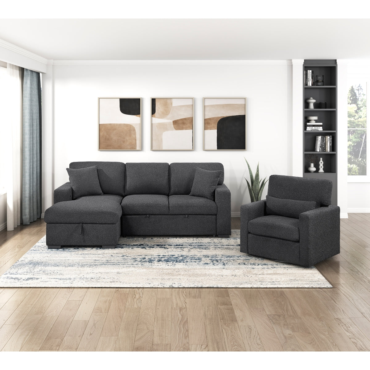 Pompano Sectional with Left Chaise, Pull-out Bed and Hidden Storage, Charging Ports