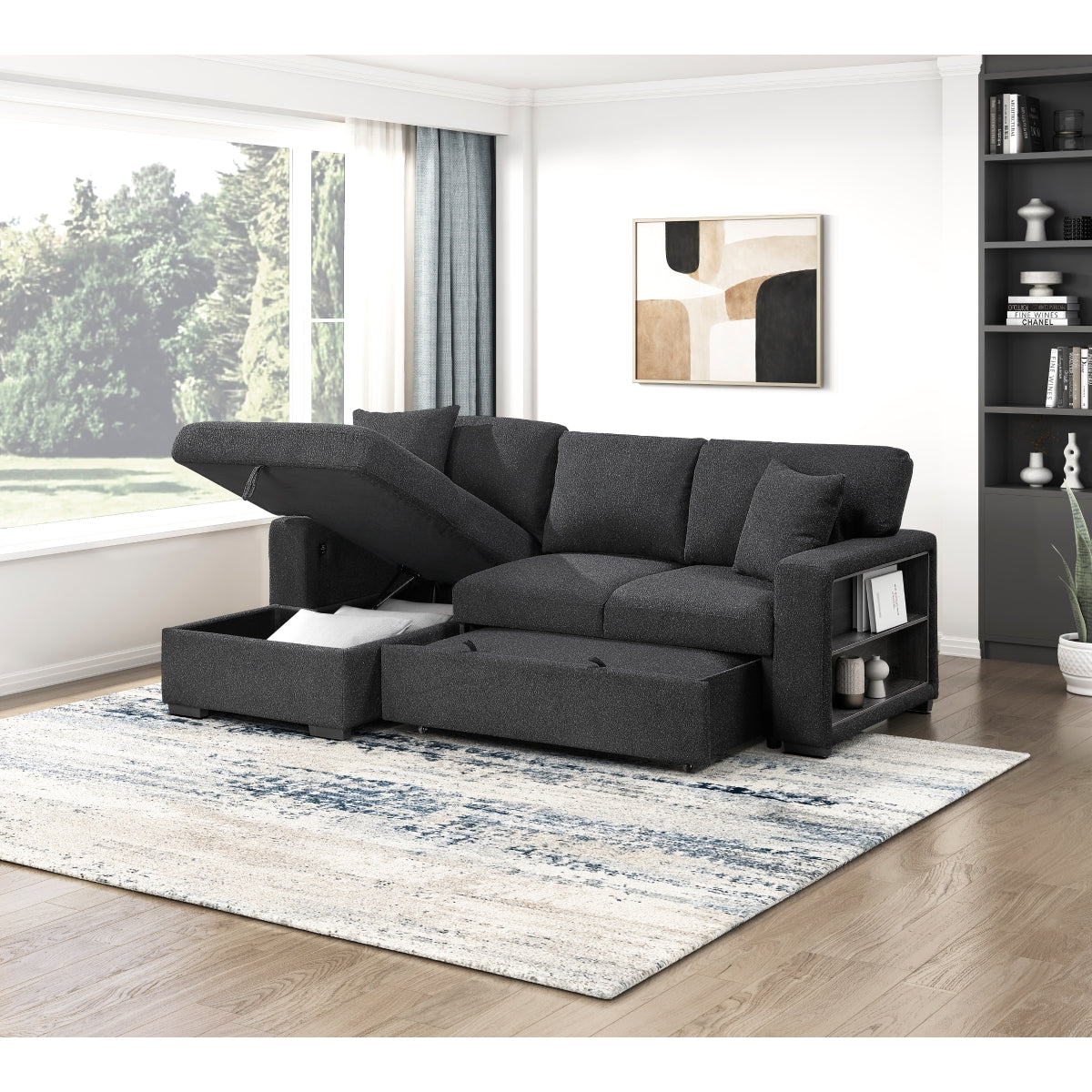Pompano Sectional with Left Chaise, Pull-out Bed and Hidden Storage, Charging Ports