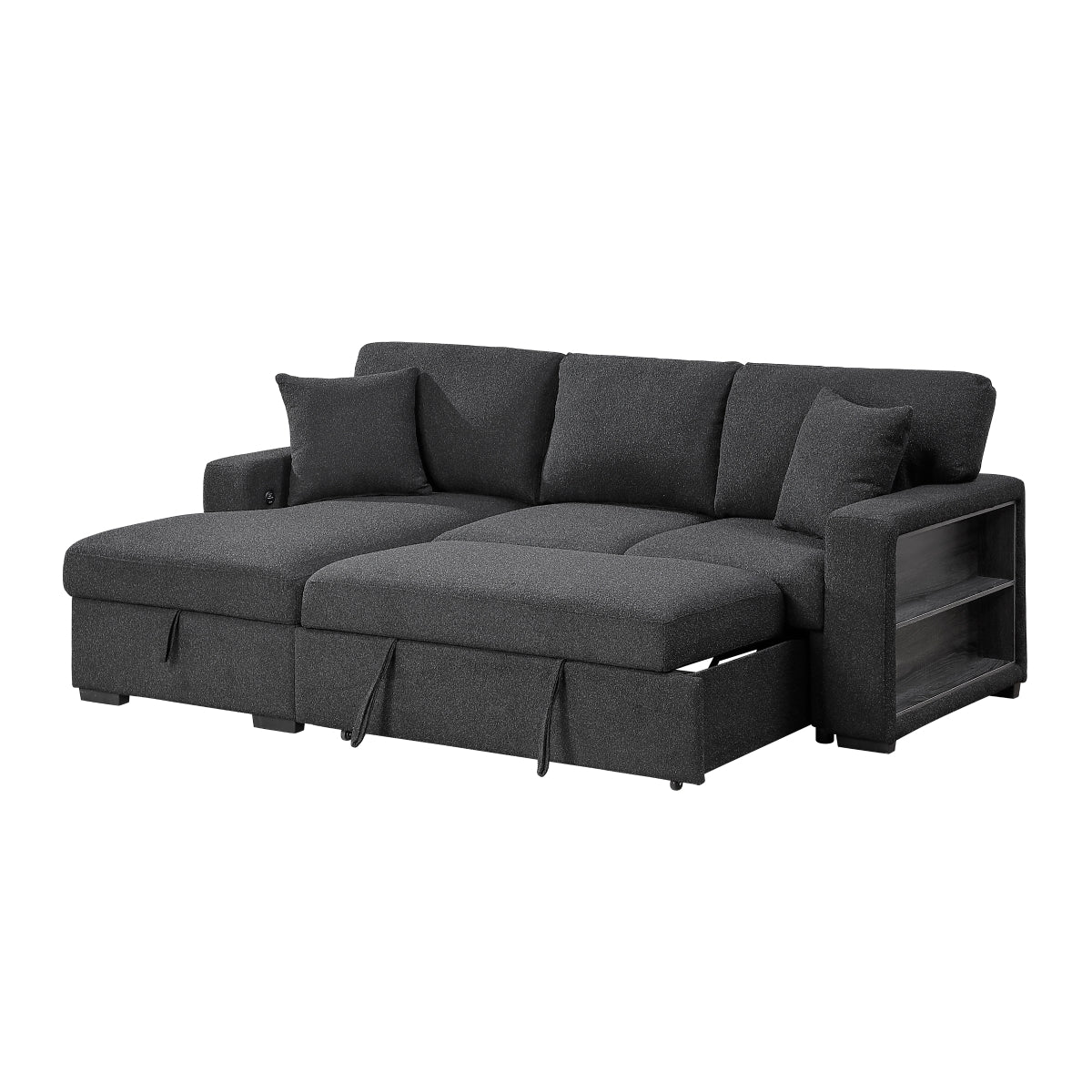 Pompano Sectional with Left Chaise, Pull-out Bed and Hidden Storage, Charging Ports
