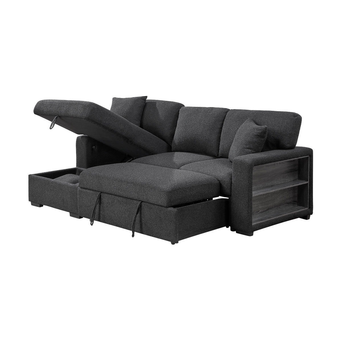 Pompano Sectional with Left Chaise, Pull-out Bed and Hidden Storage, Charging Ports