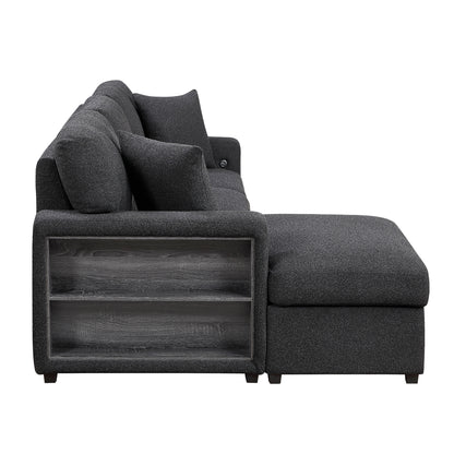 Pompano Sectional with Left Chaise, Pull-out Bed and Hidden Storage, Charging Ports