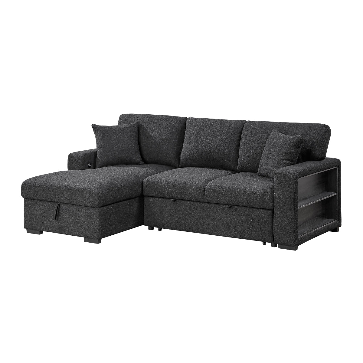 Pompano Sectional with Left Chaise, Pull-out Bed and Hidden Storage, Charging Ports