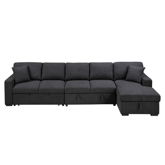 Pompano Sectional with Right Chaise, Pull-out Bed, Hidden Storages and Shelves, Charging Ports
