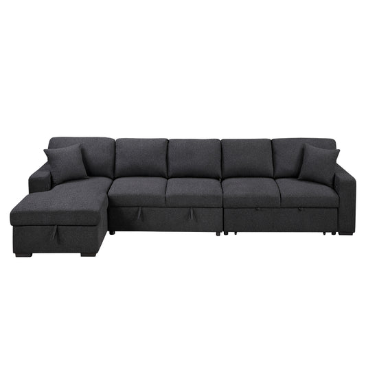 Pompano Sectional with Left Chaise, Pull-out Bed, Hidden Storages and Shelves, Charging Ports