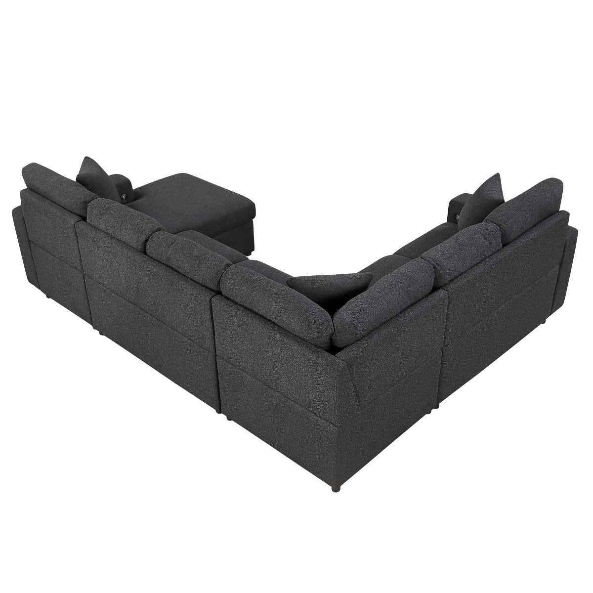 Pompano Sectional with Right Chaise, Pull-out Bed, Hidden Storages and Shelves, Charging Ports