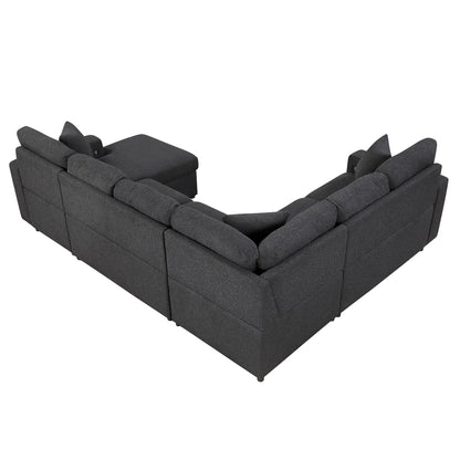 Pompano Sectional with Right Chaise, Pull-out Bed, Hidden Storages and Shelves, Charging Ports
