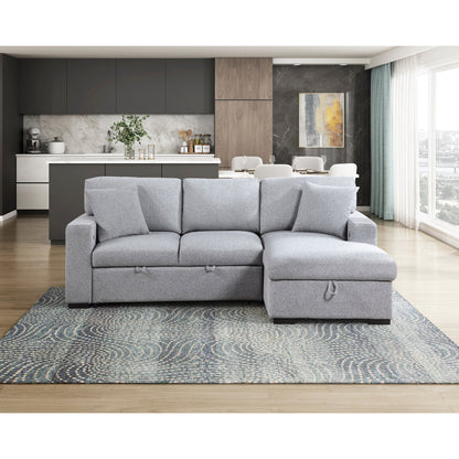 Pompano Sectional with Right Chaise, Pull-out Bed, Hidden Storage and Shelves, Charging Ports