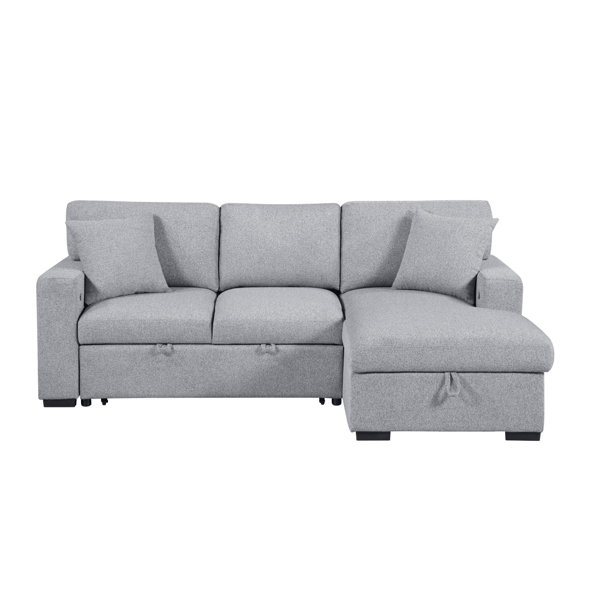 Pompano Sectional with Right Chaise, Pull-out Bed, Hidden Storage and Shelves, Charging Ports