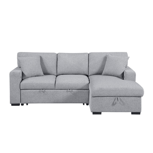 Pompano Sectional with Right Chaise, Pull-out Bed, Hidden Storage and Shelves, Charging Ports