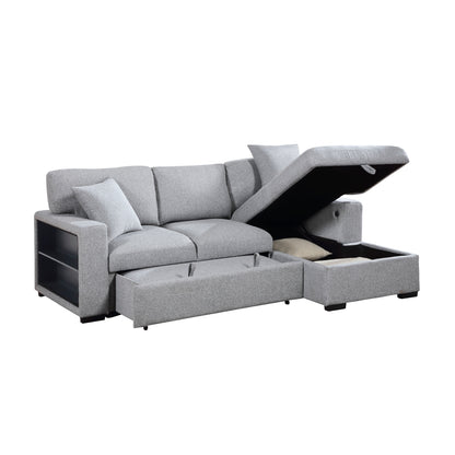 Pompano Sectional with Right Chaise, Pull-out Bed, Hidden Storage and Shelves, Charging Ports