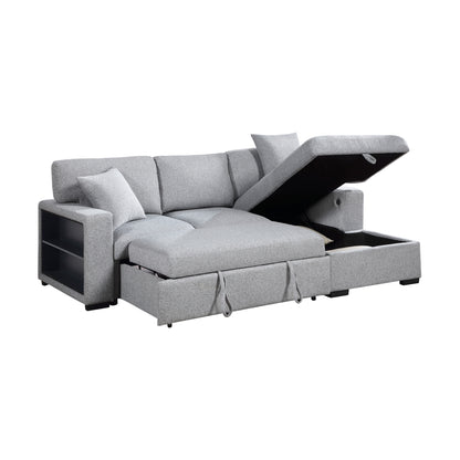 Pompano Sectional with Right Chaise, Pull-out Bed, Hidden Storage and Shelves, Charging Ports