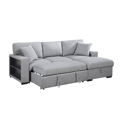 Pompano Sectional with Right Chaise, Pull-out Bed, Hidden Storage and Shelves, Charging Ports