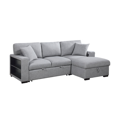 Pompano Sectional with Right Chaise, Pull-out Bed, Hidden Storage and Shelves, Charging Ports