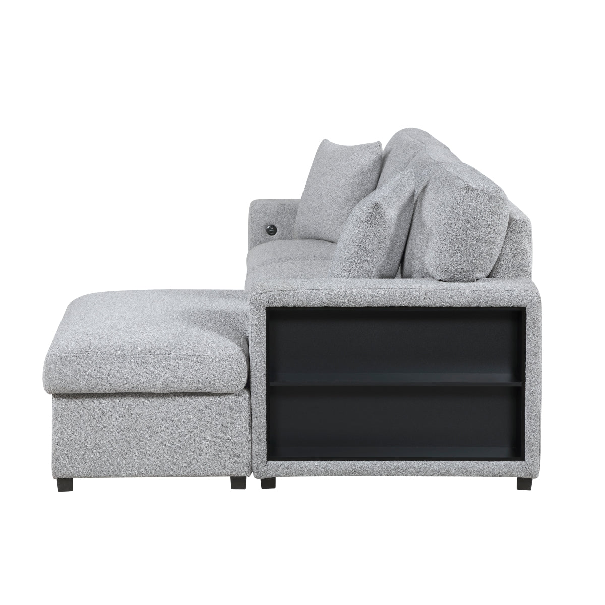 Pompano Sectional with Right Chaise, Pull-out Bed, Hidden Storage and Shelves, Charging Ports