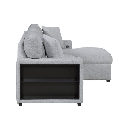 Pompano Sectional with Right Chaise, Pull-out Bed, Hidden Storage and Shelves, Charging Ports