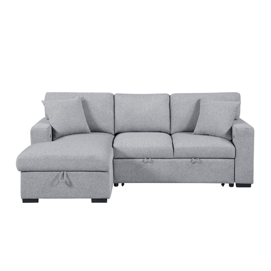 Pompano Sectional with Left Chaise, Pull-out Bed, Hidden Storages and Shelves, Charging Ports