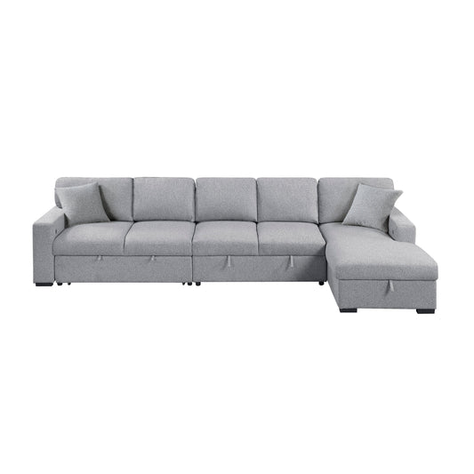 Pompano Sectional with Right Chaise, Pull-out Bed, Hidden Storages and Shelves, Charging Ports
