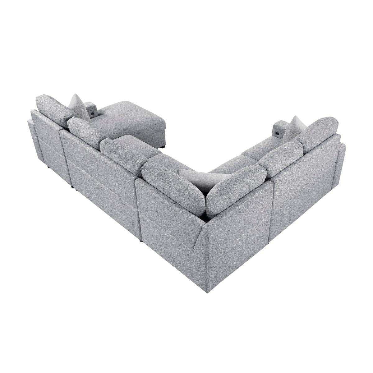 Pompano Sectional with Right Chaise, Pull-out Bed, Hidden Storages and Shelves, Charging Ports