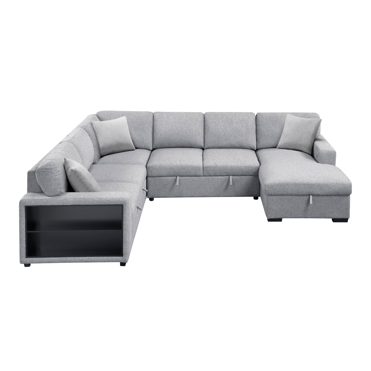 Pompano Sectional with Right Chaise, Pull-out Bed, Hidden Storages and Shelves, Charging Ports