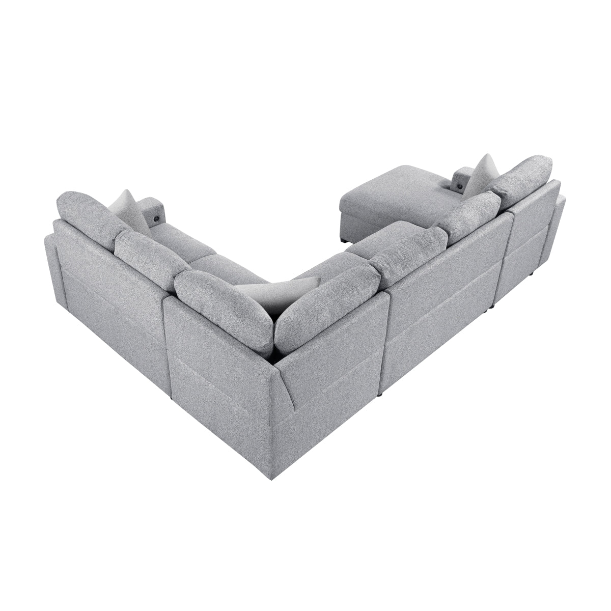 Pompano Sectional with Left Chaise, Pull-out Bed, Hidden Storages and Shelves, Charging Ports