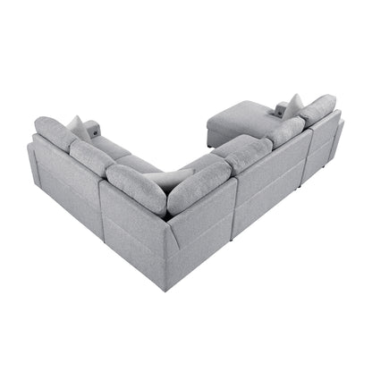 Pompano Sectional with Left Chaise, Pull-out Bed, Hidden Storages and Shelves, Charging Ports