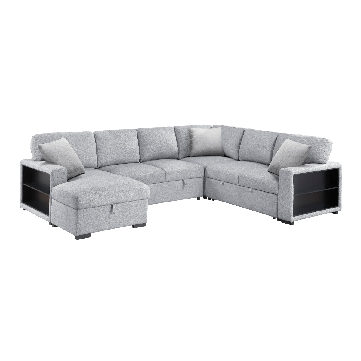 Pompano Sectional with Left Chaise, Pull-out Bed, Hidden Storages and Shelves, Charging Ports