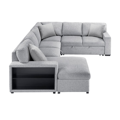 Pompano Sectional with Left Chaise, Pull-out Bed, Hidden Storages and Shelves, Charging Ports