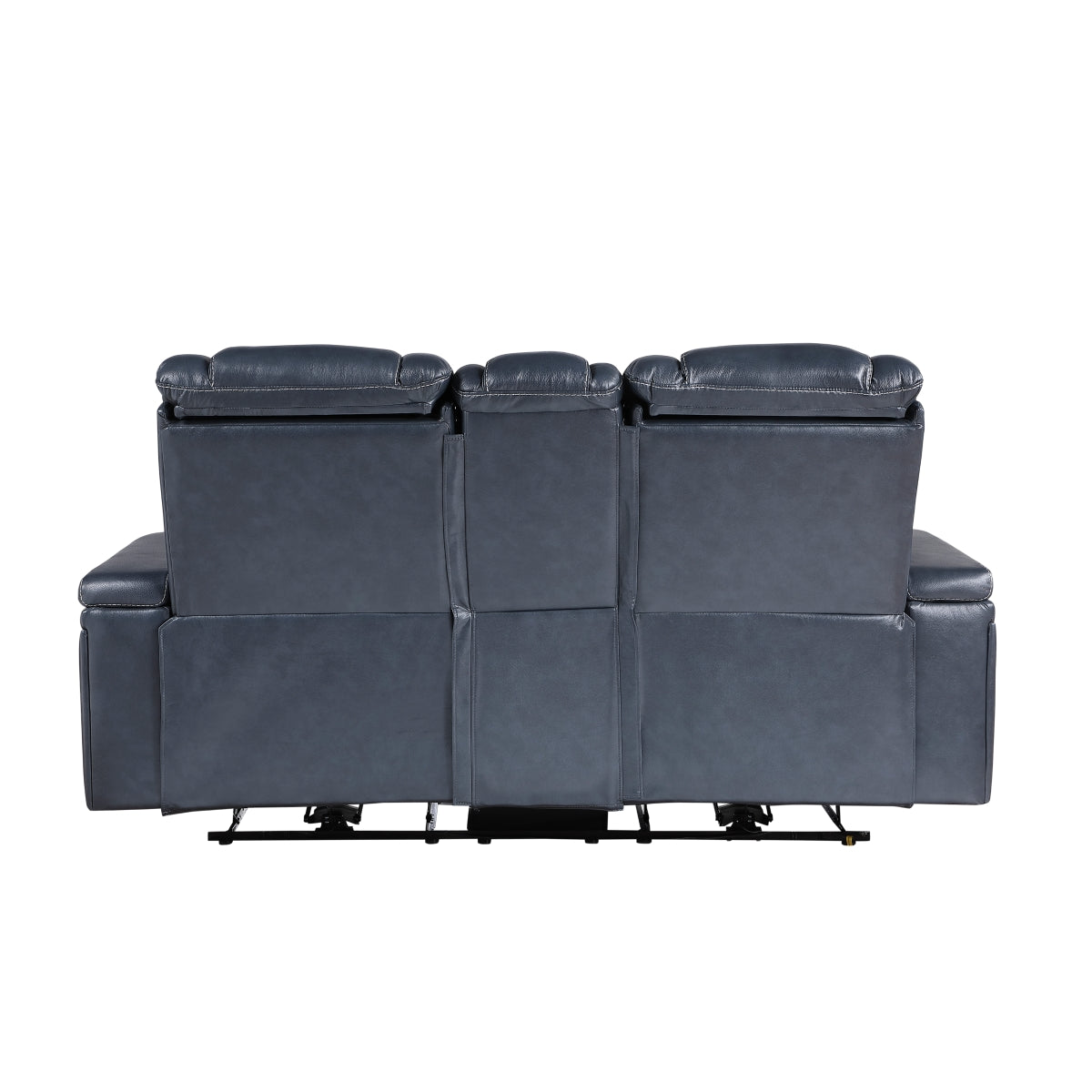Keziah Power Double Reclining Love Seat with Center Console, Power Headrests and Storage Arms - Blue
