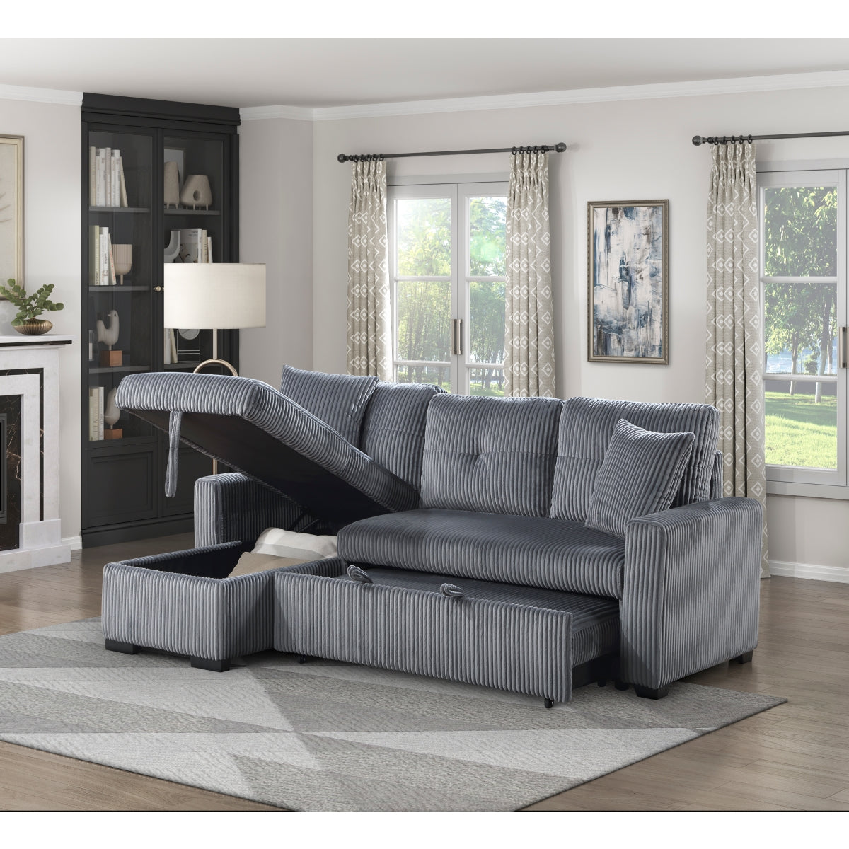 Rhett 3-Piece Reversible Sectional with Pull-out Bed and Hidden Storage