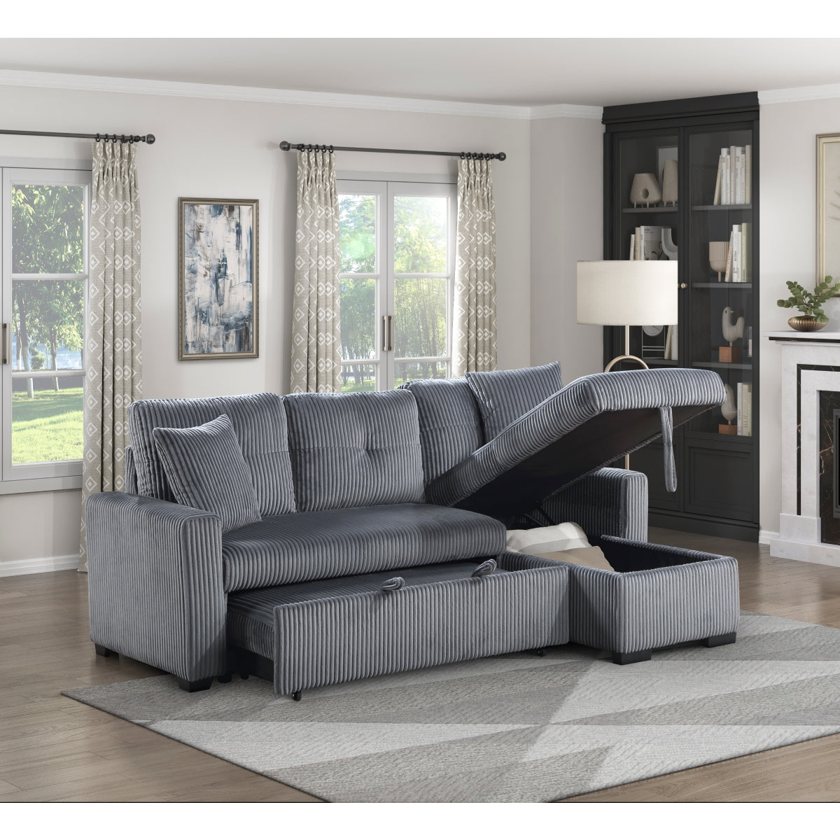 Rhett 3-Piece Reversible Sectional with Pull-out Bed and Hidden Storage