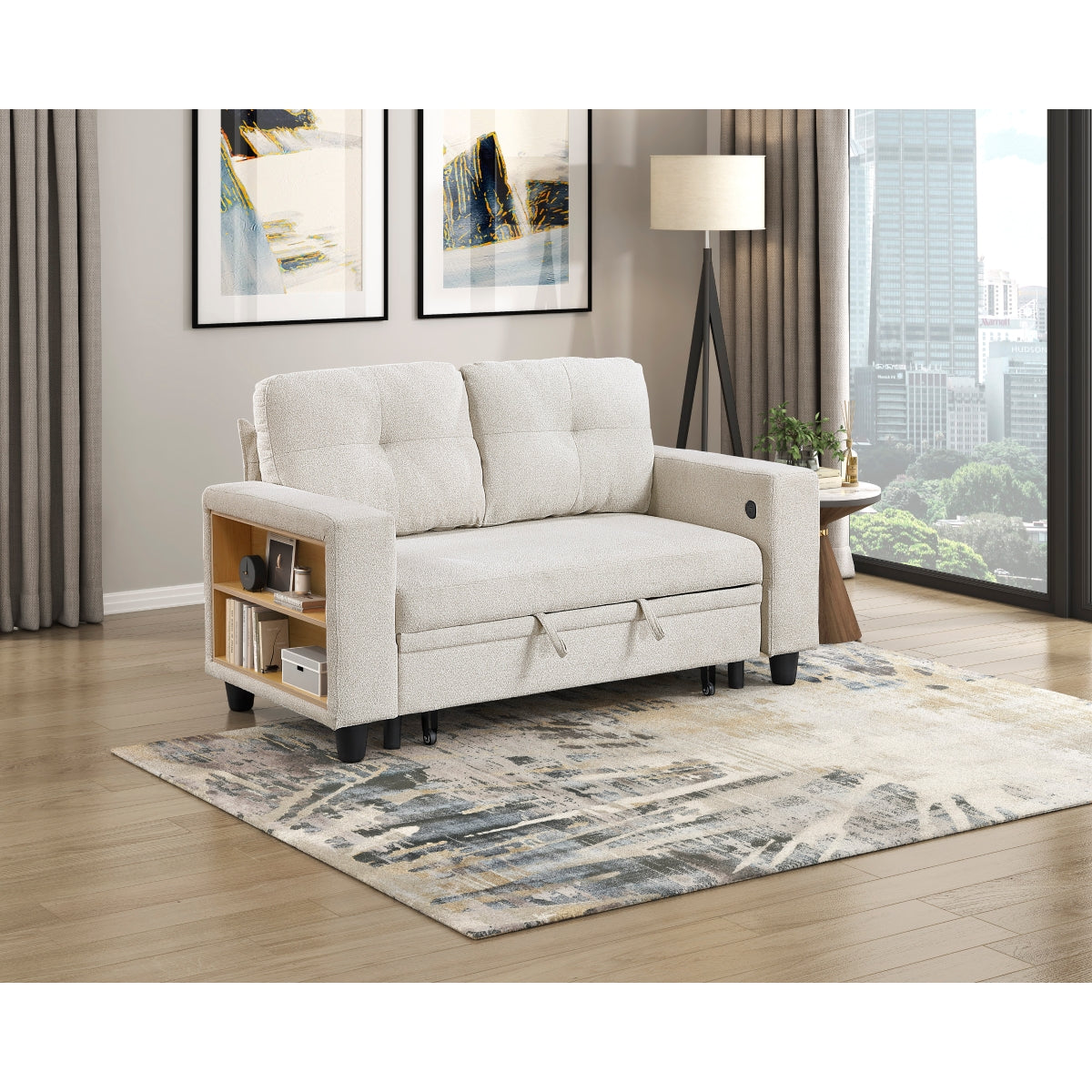 Robinson Love Seat with Pull-out Bed, Shelves and Charging Ports