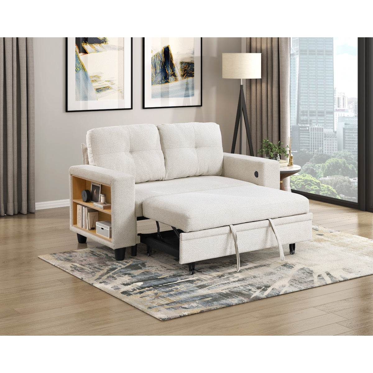 Robinson Love Seat with Pull-out Bed, Shelves and Charging Ports